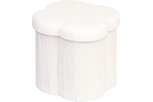 Bonlife Pouf Contenitore, Portaoggetti Baule, Poggiapiedi Pieghevole di Fiore, Cassapanca, per Ingresso, Soggiorno e Camera da Letto, Bianco, 38x38x38 cm
