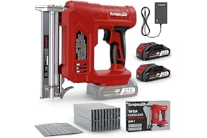 SundpeyPRO Akku Tacker Nagelpistole 21V - 2-in-1 Akku Nagler mit 2 x 2000mAh Akkus, Max. 180 Schuss pro Minute, Elektrotacker inkl. 600 Gerade Nägel und 2000 U-förmige Nägel für Polsterei Schreinerei