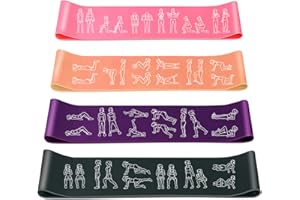 Amonax Bande Élastique Fitness, [Lot de 4] Bande de Résistance Élastique 4 Niveaux de Force, Latex Naturel Équipement d'Exercices pour Musculation/Pilates/Yoga, Sac de Rangement Inclus