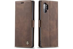 Ququcheng123 Lederhülle kompatibel mit Samsung Galaxy Note 10 Plus Hülle,Flip Case Schutzhülle Klapphülle Handyhülle mit Standfunktion-Kaffee