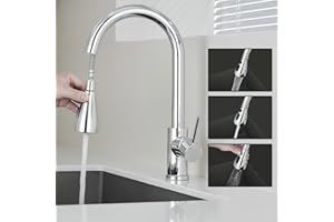 MILOT Kitchen Tap, 4 Spray Modes with Pause Mode, 360° Swivel Spout Kitchen Sink Taps, Kitchen Mixer Taps 1 Hole (Polished Chrome)