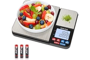 Diyife Küchenwaage mit 2 Plattformen 10kg/1g & 500g/0.01g, Doppelfunktion Digitale Küchen Feinwaage mit 7 Einheiten, Tara, PCS, Auto-Off, für Küche, Schmuck, Backen, Kochen, Inklusive Batterien
