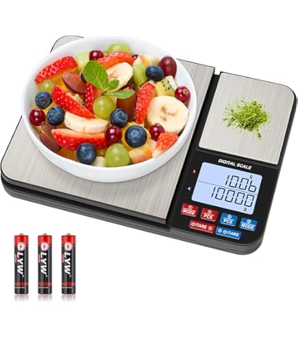 KüChenwaage Digital,Digitale KüChen mit 2 Plattformen 15kg/1g & 500g/0.01g Feinwaage mit 7/6