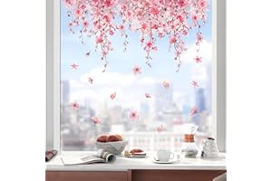 Tanlaby Pink Cherry Blossom Flower Window Stickers Spring Hanging Flowers Window Clings Reusable Double-Sided Static Anti-Collision Home Glass Doors Decoration