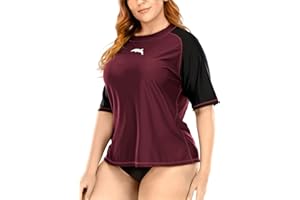 Halcurt UV Shirt Women's Plus Size Rash Guard Short Sleeve UPF 50+ Swimming Shirt UV Protection Swimming Shirt Quick Drying Swimwear 1X-4X