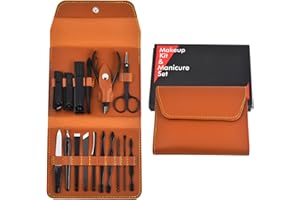 Jaimela Tagliaunghie Set 16 Pezzi, Manicure Pedicure Cura Personale Set Professionale con Custodia Portatile in Pelle, per Uso Professionale e Quotidiano (Marrone)