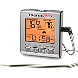 ThermoPro Digitales Grill-Thermometer Bratenthermometer Fleischthermometer Ofenthermometer mit Timer, Orange Hinterbeleuchtun