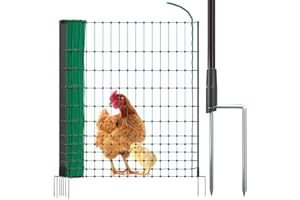 VOSS.farming Filet de clôture pour volailles farmNET, Longueur 25 m, Hauteur 112 cm, 9 piquets, 2 Pointes, Vert, Non électrifiable
