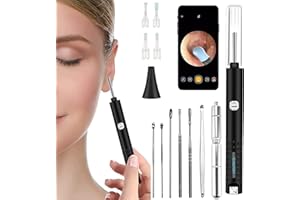 HAMIQI Ear Wax Removal Kit Camera, 1080P FHD Otoscope Ear Cleaner with 6 LED Lights & 4 Silicone Ear Spoons Wireless Ear Scope Endoscope Smart Earwax Remover Tool for Men Women Kids iOS Android (Black)