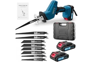 Dibaful Scie sabre universelle sans fil de 0 à 4000 tr/min 21 V | Scie récipro avec lumière LED et 2 batteries de 2000 mAh Chargeur rapide 8 lames de scie pour bois, métal, PVC pour chantier, jardin