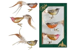 Krebs Glas Lauscha - Dekoracja bożonarodzeniowa/ozdoba choinkowa ze szkła - ptaki na klipsie - kolor: naturalny przezroczysty - 3 sztuki - rozmiar: ok. 11 cm