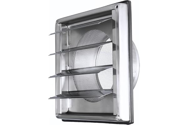 DOMUX Grille Aération Ventilation 2-en-1 Inox 304 Ø150 mm - 4 Lames Mobiles Clapet Anti-Retour Automatique + Moustiquaire - Hotte VMC Sèche-Linge - 185x185 mm DN150 - Garantie 5 Ans