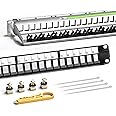 AMPCOM AMPCOM 24-Port 1U STP/UTP Blank Keystone Patch Panel, 19 inch Rack Wall Mount with Rear Cable Management Panel, RJ45 Ethernet,USB,HDMI,CAT5/CAT5E/CAT6/CAT7