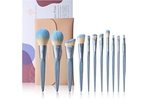 Makeup Brushes Set EIGSHOW Fiber 11pcs Professional Makeup Brush Kit, Cruelty-Free Bamboo Synthetic Fiber Bristles Cosmetics Brushes Sets with Gift Box and Brush Bag for Women and Girls (Ice Blue)