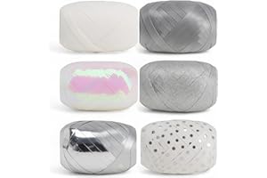 MIJOMA Set Ringelband Polyband Geschenk-Band Geschenkschleifen zum Basteln und Verpacken - glänzend & matt sortiert (weiß - silber, 6 Rollen Geschenkband je 10m)