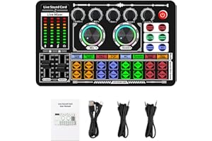 Tongdejing Sound Effects Board, Voice Changer Audio Mixer Live Sound Card for Podcasting Recording, LED Light, DJ Mixer, Soundboard