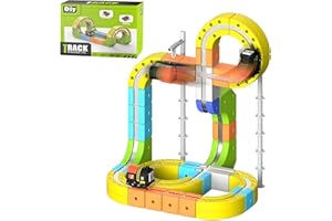 Vulaop Clickrail Electric Train Set Flexible Race Track, ferrocarril eléctrico con carriles de acrobacias, bucles de 360° y puentes, juego creativo de tren magnético para niños, promover la motricidad