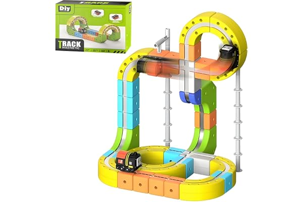 Vulaop Clickrail - Kit de train électrique avec circuit de course flexible - Chemin de fer électrique avec rails de cascade - Loopings et ponts à 360° - Kit de train magnétique créatif pour enfants
