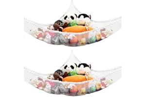 JTWEB 2PCS Toy Storage Hammock for Stuffed Animals Teddies Large Mesh Toys Holder Net Organiser with 6 Strong Hooks for Kids Bedroom