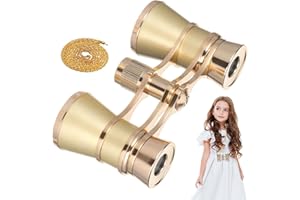 PARTYKINDOM 3x25 Binoculars Opera Glasses with Chain, Low-Light Night Vision, Vintage Style for Adults and Kids, Ideal for Theater, Concerts, Bird Watching, Travel, Golden