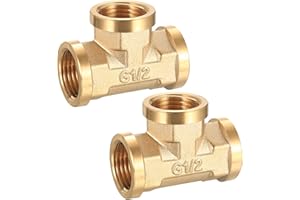 BIEMIAN 2 STK Messing T Stück 1/2 Zoll, T-Stück 1/2 Zoll Innengewinde, 90° T-Stücks G1/2"(Ø19,5mm) IG/IG/IG DN15, Verteilerstück Gewindefitting Messingfittings für Trinkwasser Geeignet Verschraubung