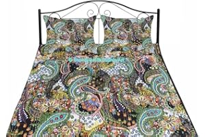 Sophia-Art Indian Handmade Paisley Print Kantha Quilt Cotton Kantha Blanket Bed Cover Sofa Cover Kantha Bedspread Bohemian Bedding (Black-1, Twin 60 * 90 Inches with sham cover)