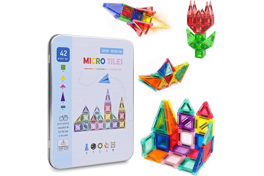Magnetic Travel Tiles Set for Children, Magnetic Construction for Children 3D Toys Magnets for Child Educational and Creative Montessori Toys for Boys Games (42PCS)