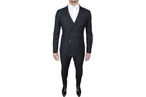 MAT SARTORIALE Abito Completo Alta Sartoria Uomo Doppiopetto Nero Vestito Elegante Cerimonia Taglia da 46 a 60