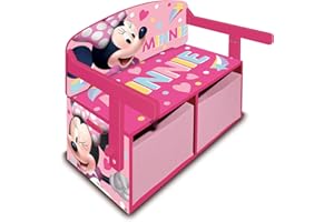 ARDITEX - Banco pupitre Infantil de Madera Convertible en Escritorio con almacenaje Inferior de Minnie Mouse de Disney - 60x47x56cm - Color Rosa y Fucsia - Ideal para Dormitorio Infantil