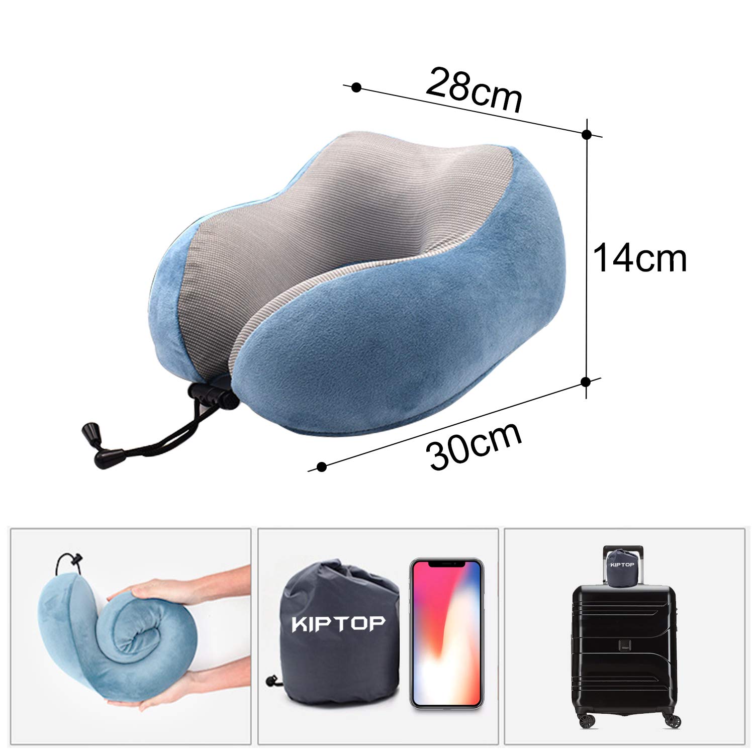 KIPTOP-Oreiller-de-Voyage-Coussin-de-Voyage-U-Oreiller-Cervical-en-Mousse-Mmoire-avec-Masque-de-Sommeil-Bouchons-doreille-et-Sac-de-Rangement-Idal-pour-Avions-Voitures-Famille-et-Bureaux