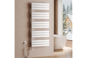 S'AFIELINA Scaldasalviette Elettrico con Termostato Bianco 1320x600mm 800 Watt Radiatore per Asciugamani con Resistenza Elettrica Timer Termoarredo per Bagno Pannello Laterale