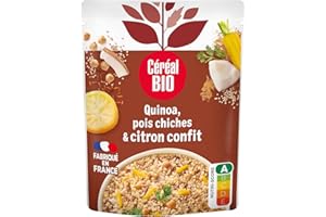 Céréal Bio Quinoa Royal Végétarien – Pois Chiches, Citron Confit, Épices Douces – Plat Cuisiné Bio Individuel, Micro-Ondable, Saveurs Orientales, Prêt à Réchauffer – 220g