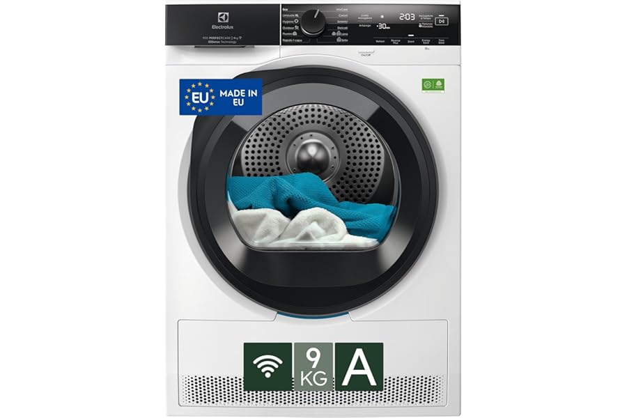 Electrolux 900 Series PerfectCare Heat Pump Dryer, 9 kg, EW9H4Y9A, Class A, 12 Programs, Smart App Connectivity, 3DSense Technology, EcoFlow Filter, 60 dB, 850 x 596 x 636 mm