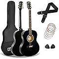 3rd Avenue Pack Guitare Acoustique 4/4 Taille Standard avec Cordes en Acier pour Débutants, Housse, Médiators et Jeu de Cordes de Rechange – Noir