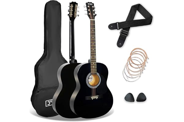 3rd Avenue Pack Guitare Acoustique 4/4 Taille Standard avec Cordes en Acier pour Débutants, Housse, Médiators et Jeu de Cordes de Rechange – Noir