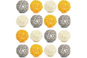 Nagoyuki Bolas Decorativas para Centro de Mesa de Cuenco, 16 Bolas de RatáN Grandes de 2,8 Pulgadas, Bolas de Mimbre Amarillas, Esferas Decorativas de Ramitas Orbes