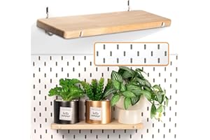 SEMPOMA Wooden Pegboard Shelf, Solid Wood Pegboard Shelves with Peg Board Hooks, Compatible with IKEA Skadis Pegboard Accessories