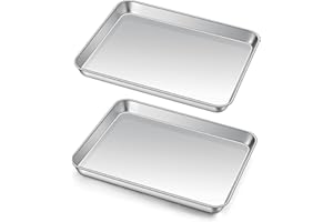 Small Baking Tray Set of 2, Homikit Stainless Steel Cookie Sheet Pans for Oven Baking Roasting Serving, 26.4x20.4x2.5cm, Healthy & Sturdy, Easy Clean & Dishwasher Safe