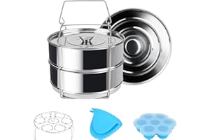 Pressure Cooker Accessories Achort Stackable Steamer Insert Pans 5 6 8 Qt with 2 Steamer Basket, Silicone Egg Bites Molds, Egg Steamer Rack, 2 Oven Mitts Kitchen Accessories