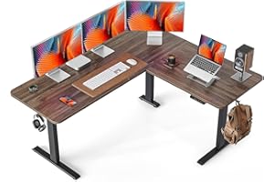 ‎FEZIBO FEZIBO Stehpult, L-förmig, höhenverstellbar, Elektrischer Stehpult, Eckschreibtisch zum Sitzen oder Stehen mit Spleißbrett, für Heimbüro, schwarzer Rahmen/schwarze Walnuss-Platte