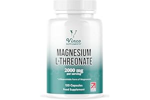 VINCO SUPPLEMENTS Vinco Magnesium L-Threonate Supplement - 120 High Strength Magnesium L Threonate Capsules - 2000mg Bioavailable Form of Magnesium per Serving - Non-GMO & Gluten Free - Made in The UK