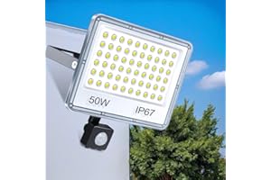 TASINUO Faretto con Sensore di Movimento 50W, 5000LM 6500K Bianca Fredda Faro LED Esterno con Sensore Movimento, Impermeabile IP67 Luce LED Esterno per Giardino, Terrazza, Garage, Cortile