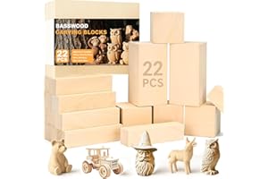 Quuylin Lot de 22 blocs de bois de tilleul à sculpter, 3 tailles, pour la sculpture, pour la sculpture à la main et le tournage, pour enfants et adultes
