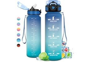 KOLLYKOLLA Borraccia 500ml/1L/1.5L, Borraccia Palestra a Prova di Perdite, Borraccia Motivazionale con Cannuccia, Bottiglia d'acqua Sportiva con Indicatore del Tempo, Borraccia per Adulto, Viaggio, Sport, Scuola