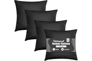 Rohi Waterproof Outdoor Cushion 4 Pack Filled – Decorative Waterproof Cushions for Garden, Patio, Couch, Tent, Balcony and Sofa (Black, 18" x 18")