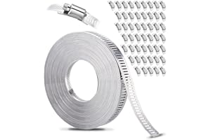 Xespis Fascette Metalliche Stringitubo, 20m Cinghia Metallica Forata + 50 Pezzi Fissaggio, Fascette Stringitubo Acciaio Inox 304, per Tubi di Gas Domestici, Tubi Dell'acqua, Tubi Automobilistici