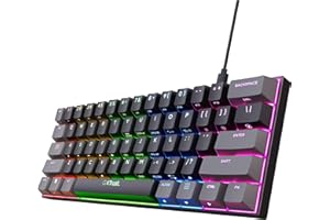 Trust Gaming GXT 867 Acira 60% francuska klawiatura mechaniczna AZERTY, klawisze dwustronne, oświetlenie RGB, kompaktowa klawiatura USB dla graczy 60 procent programowalna do laptopa - Nero/szara