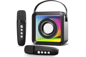 HUABAO Mini Karaoke Machine with 2 Wireless Microphones, Portable Bluetooth Singing Speaker with Lights for Kids & Adults, Child Karaoke Toys, Gift for Girls & Boys for Birthday, Home Party (Black)