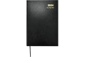 ARPAN 2024 Diary A5 One Day to Page Hardback Cover & Ribbon Marker | Year Planner for Business, Office, Home, Traveling, Organization, Appointments (Black)