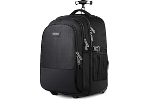 ‎YOREPEK YOREPEK Reiserucksack mit Rädern, Großer 17 Zoll (43,2 cm) Business Laptop Rucksack Trolley für Herren Damen, Wasserdicht Rolling Rucksack mit Rollen Kabinentasche Koffer Easyjet, Schwarz